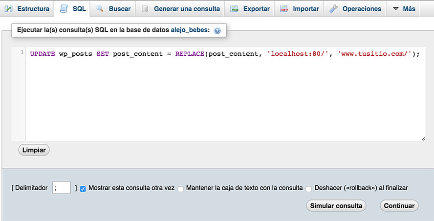 Consulta para cambiar links SQL