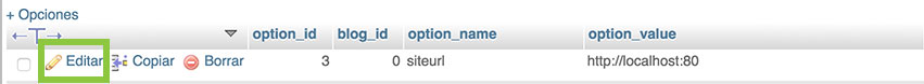 Editar siteurl