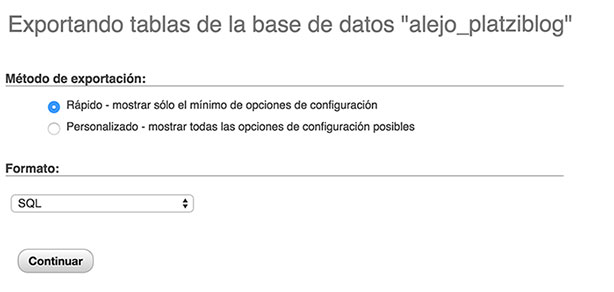 Exportar base de datos phpMyAdmin