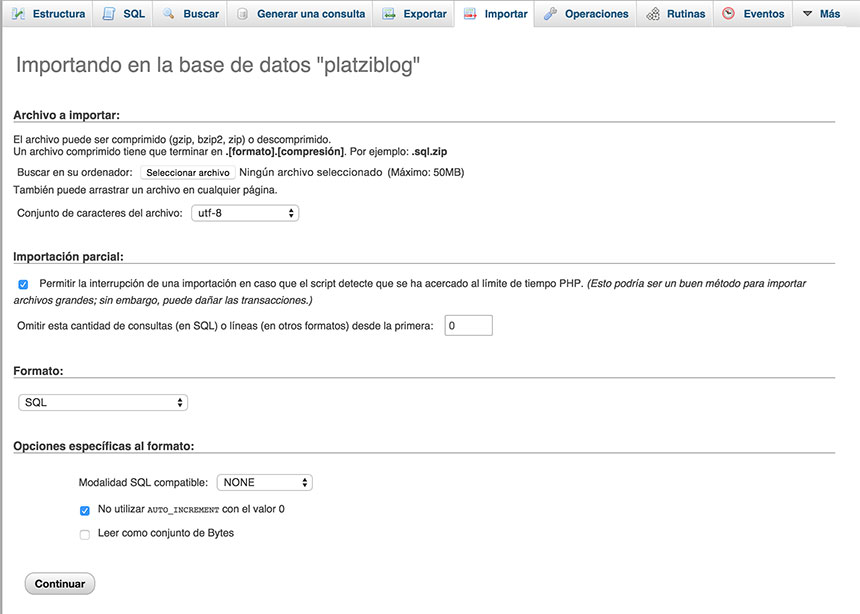 Importar base de datos phpMyAdmin