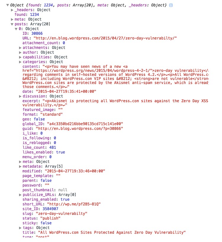 Objeto de WordPresscom en consola