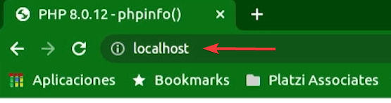 Colocamos localhost en la URL de nuestro navegador para acceder al directorio raíz de nuestros archivos PHP