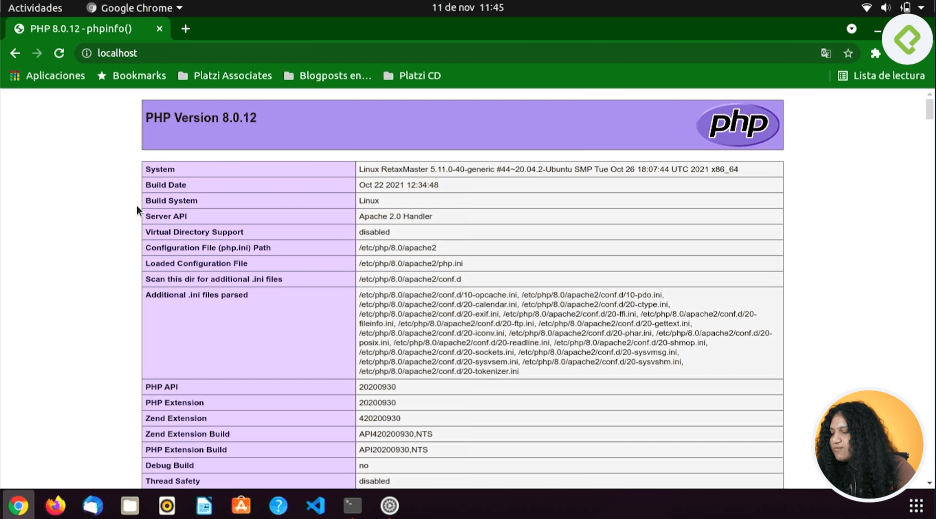 Archivo index.php mostrado por defecto cuando accedemos a localhost