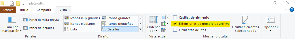 Activar la opción de ver las extensiones de archivos