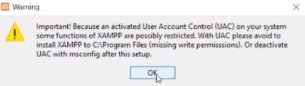Advertencia de algunas restricciones a XAMPP