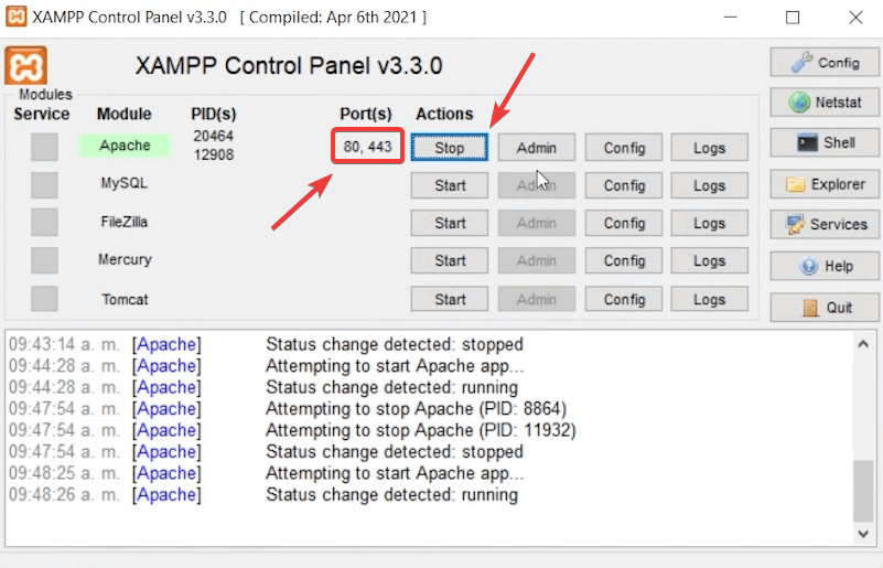 Apagar Apache ejecutándose en Windows para encenderlo en WSL