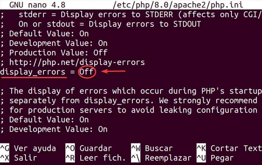 Opción display_errors en el archivo php.ini