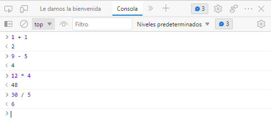 Captura de pantalla de cómo se ven estos cálculos en la consola