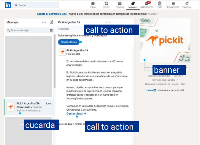 Ejemplos de formatos pagos en LinkedIn.