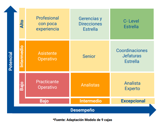 Grafico resumiendo la adaptación que hicimos a la herramienta Nine Box