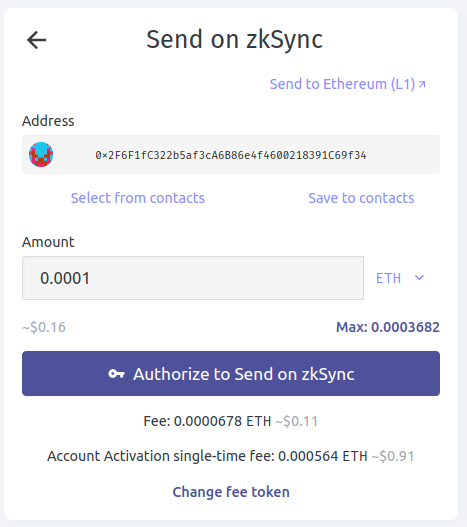 Transferir ETH a traves de zkSync