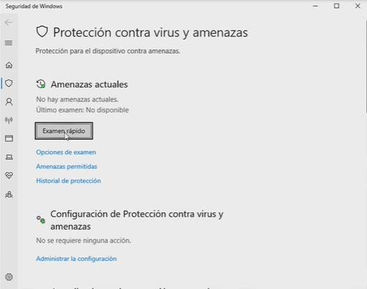 Vista de configuración de amenzas