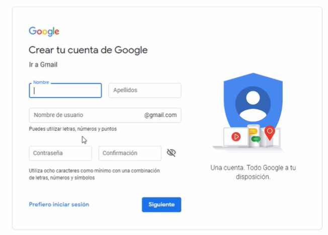 Crear cuenta de Google