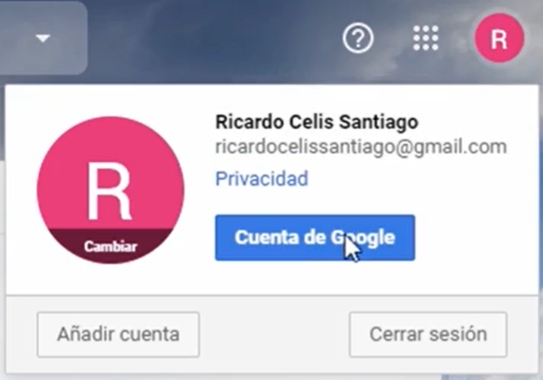 Vista rápida de cuenta de Google