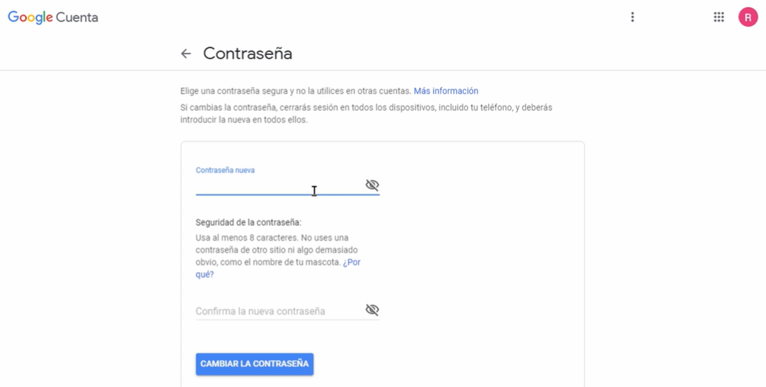 Configuración de contraseñas de Google