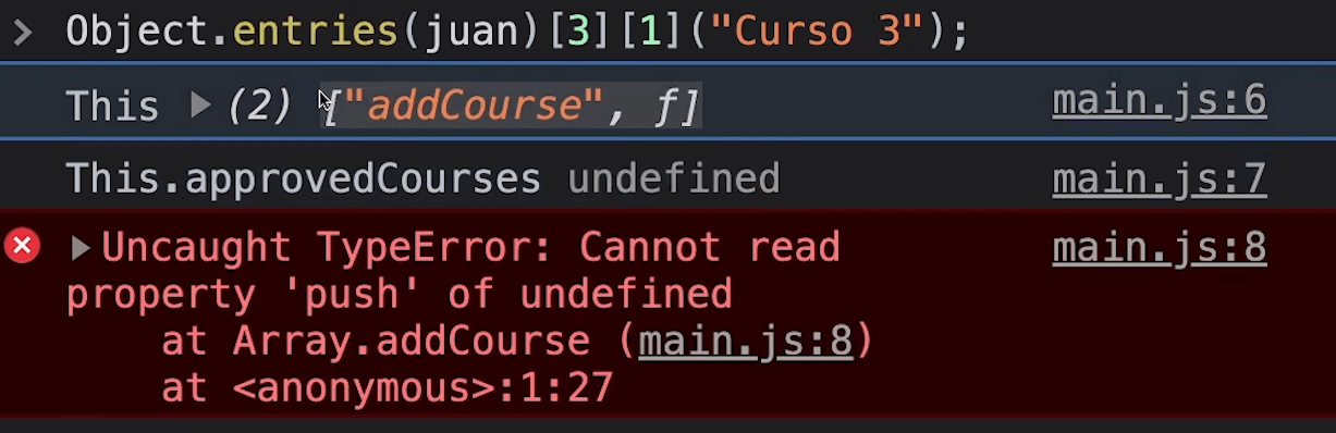 This apunta ahora al subarray creado por Object.entries y ya no hace referencia al objeto juan