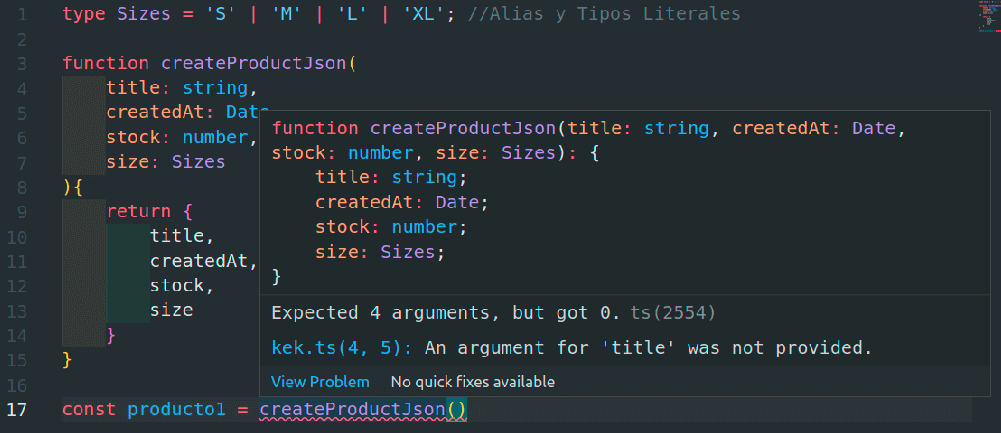 Ejemplo de una función en TypeScript