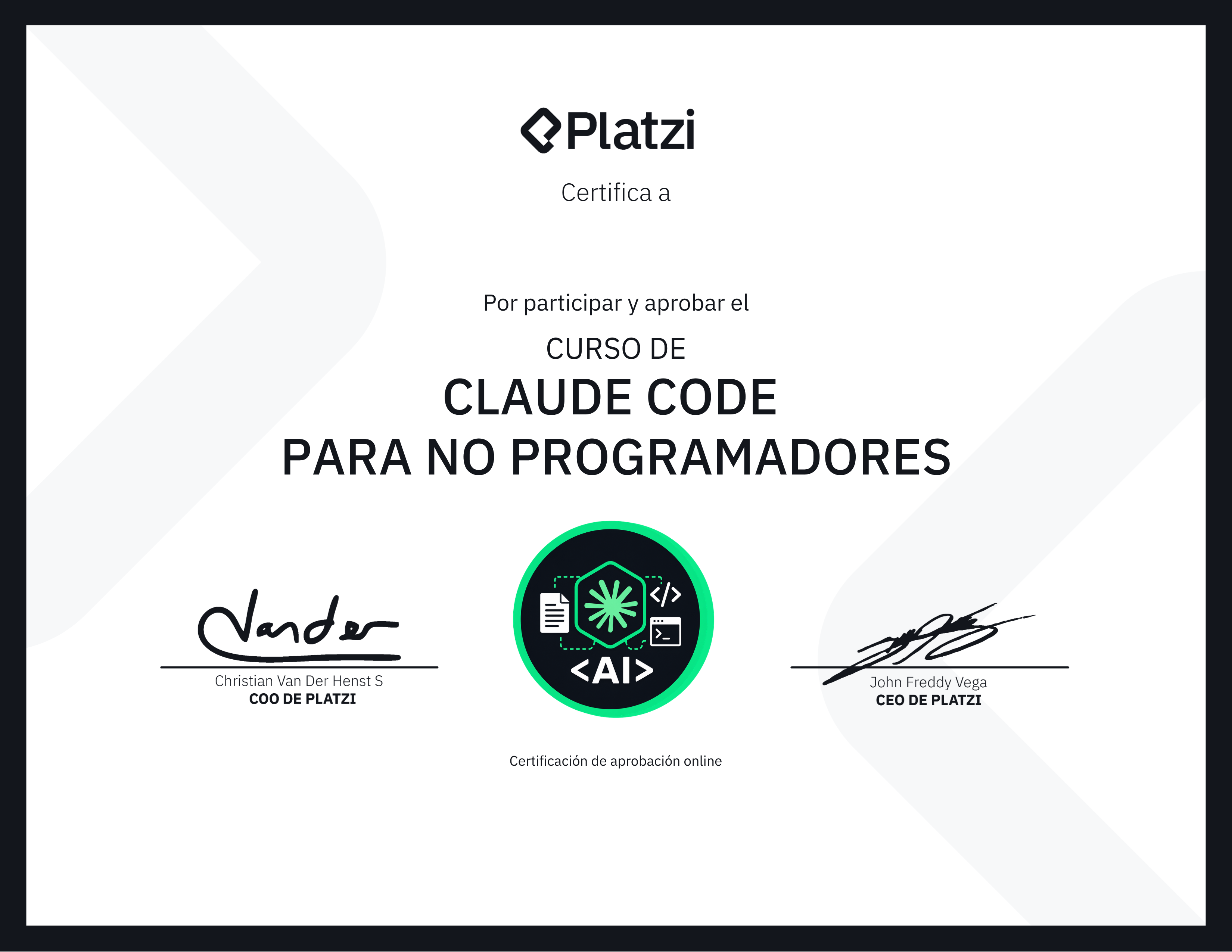 Certificado curso: Curso de Claude Code para No Programadores