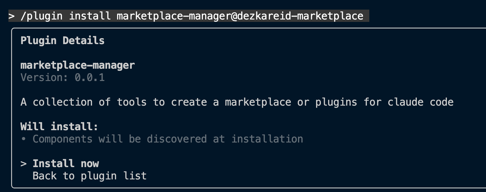 Detalles del plugin marketplace manager