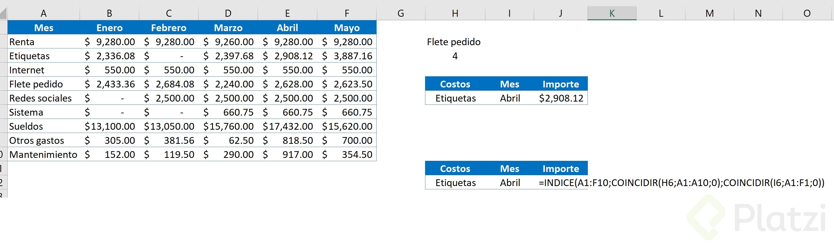 Fórmulas De índice Y Coincidir Platzi 8613