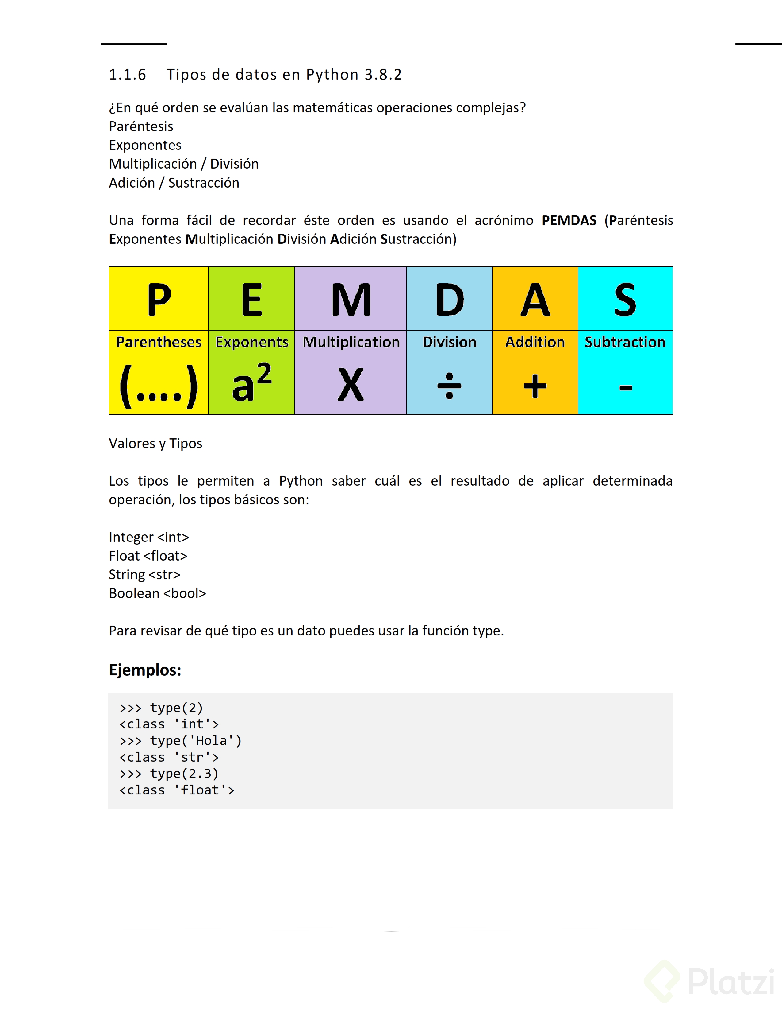 Tipos de datos en Python - Platzi