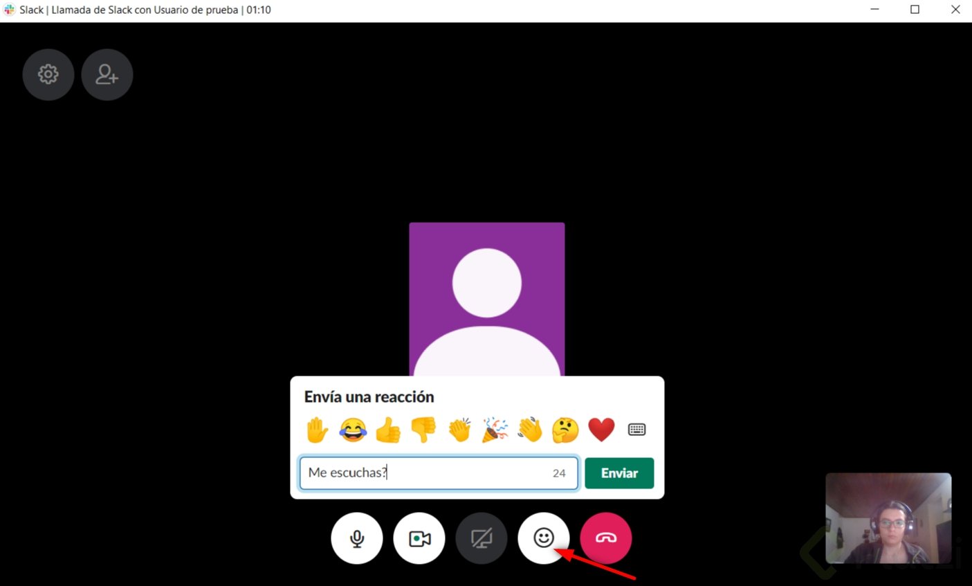 Emojis y reacciones en videollamadas de Slack