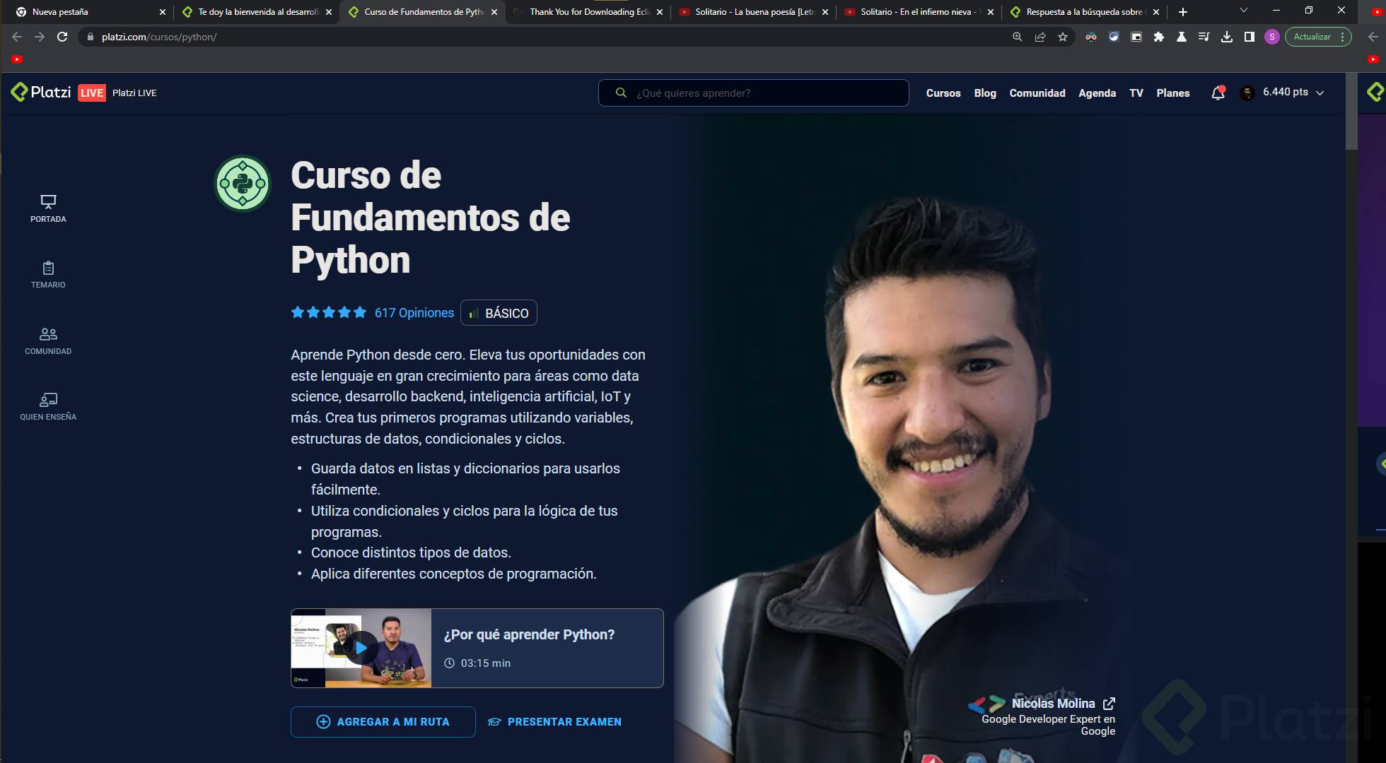 Buenas… el curso de programacion basica de Python que menciona el profe ...