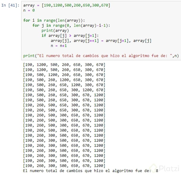 Implementación de Bubble Sort - Platzi