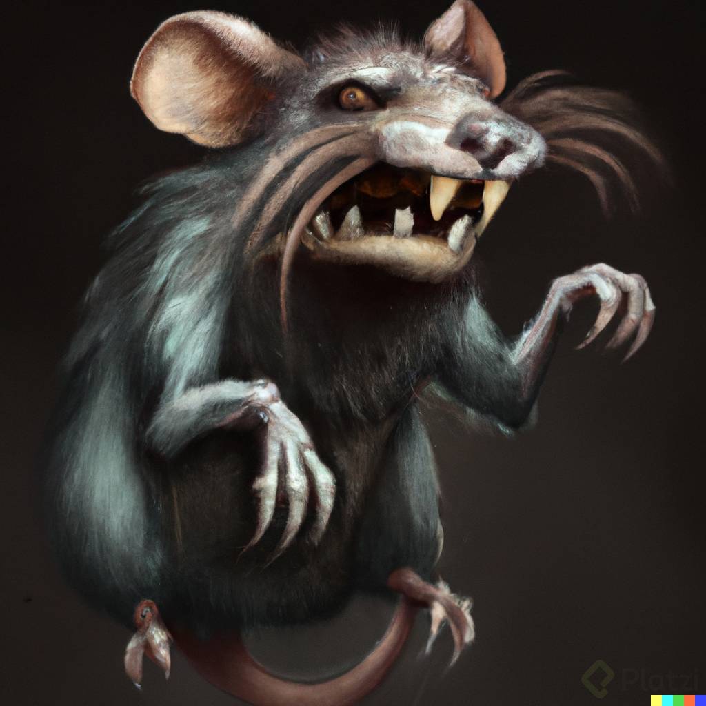 DALL·E 2023-02-09 17.46.53 - big evil rat with demonic hands, horror style, dark tones, illustration realistic.png