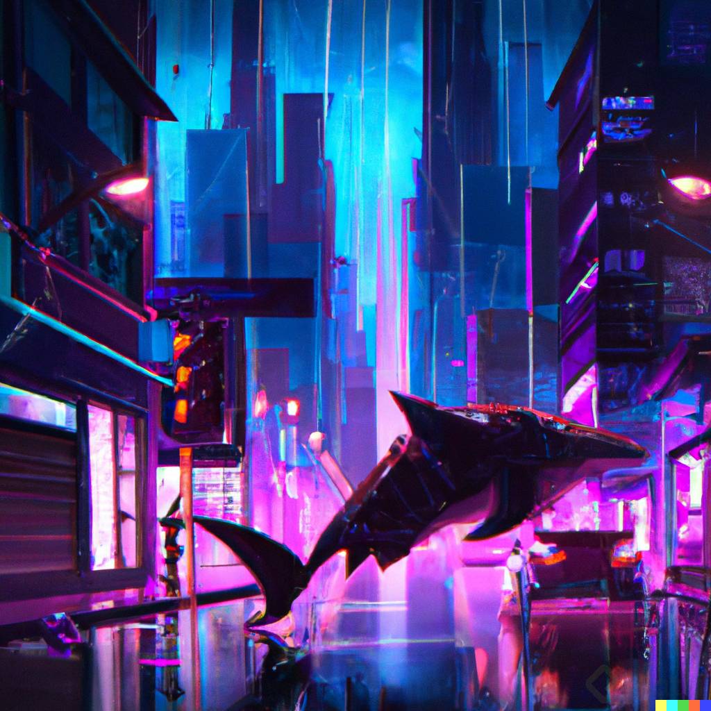 DALL路E 2023-02-09 19.32.46 - street shark in a neon city, digital art.png