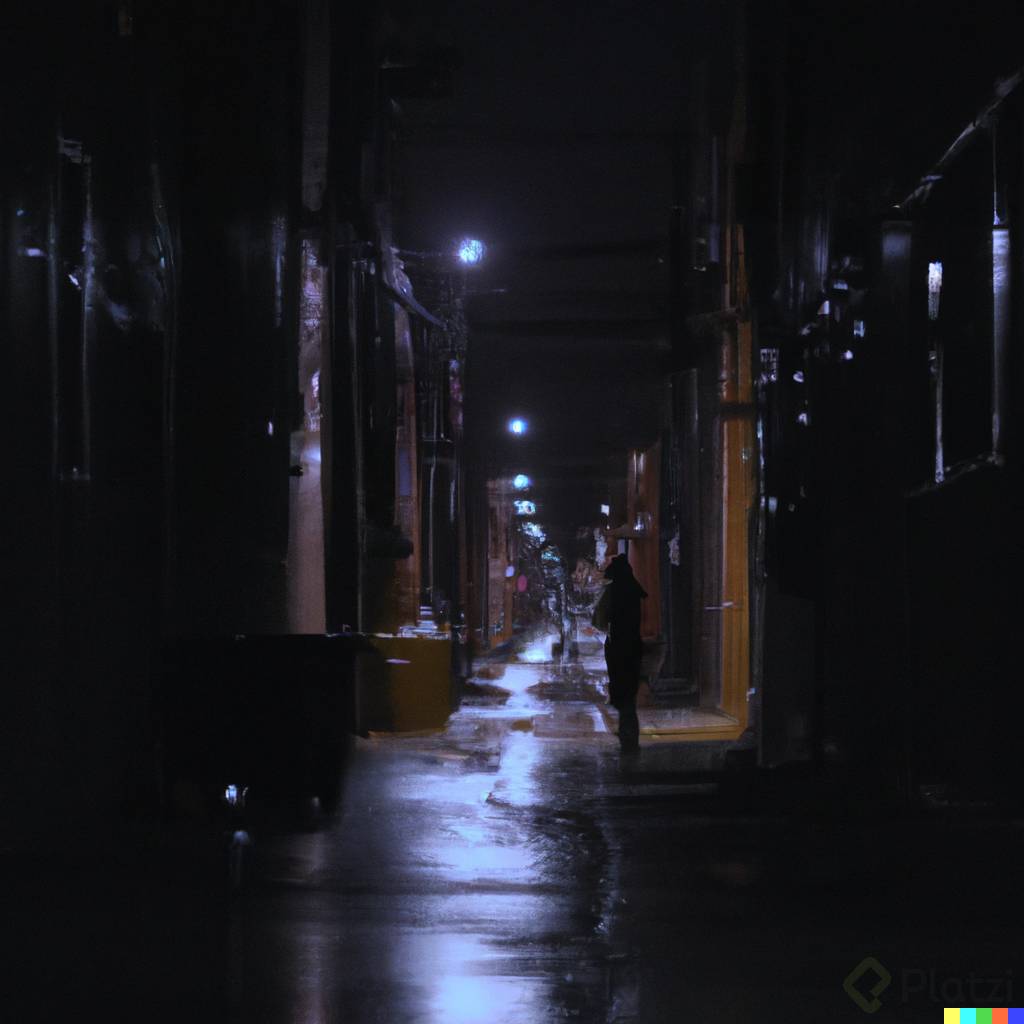 DALL·E 2023-02-10 12.57.57 - an 8k image of a person in the rain in a extremly wide, dark alley.png