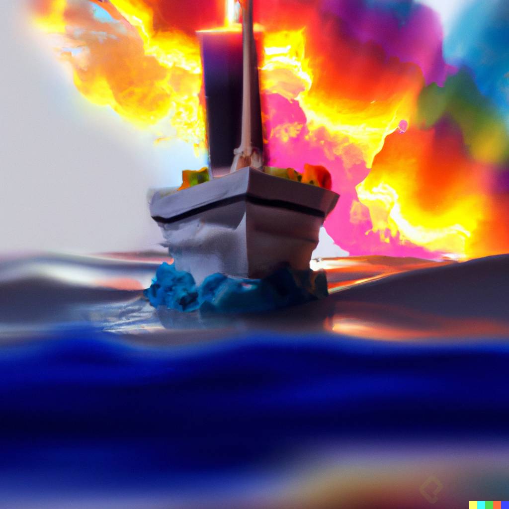 DALL·E 2023-02-11 06.21.19 - surrealistic boat floating on waves of different colours, blurred clouds, candlelight, sunset look.png