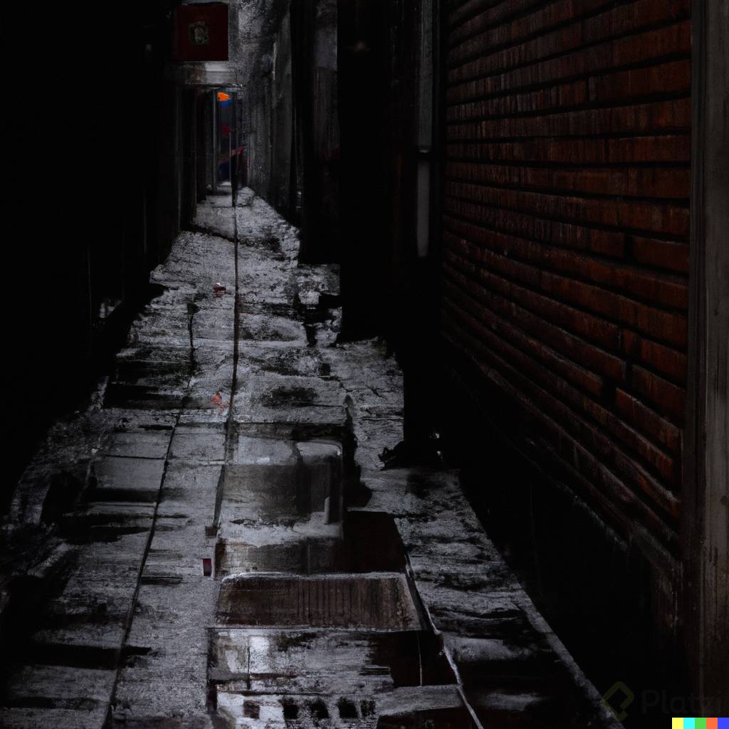 DALLÂ·E 2023-02-11 18.13.41 - An old alley painting in shanghai where the downpour while flooding the corners, very dark and gloomy.png