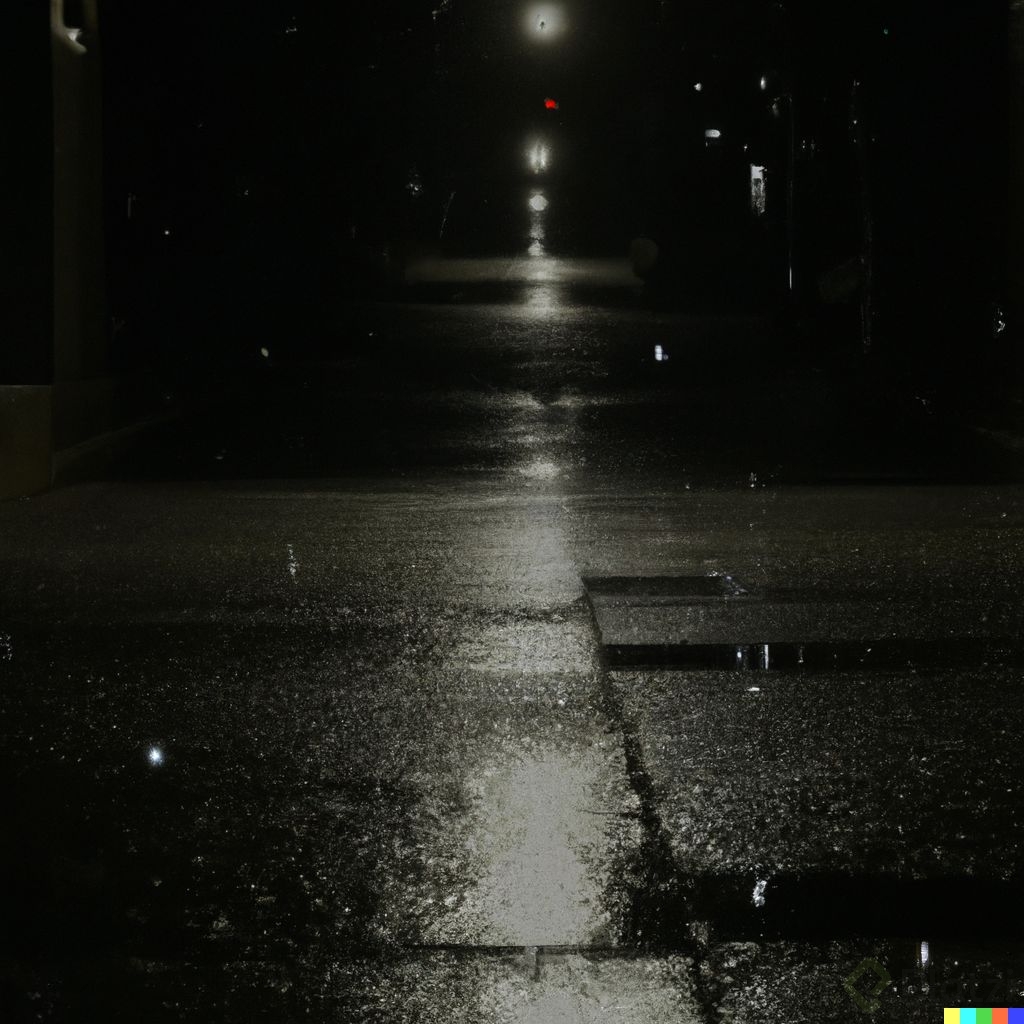DALLÂ·E 2023-02-11 19.13.38 - a photo of a alley at night, whit rain drops falling, dark and wide, 4k, dramatic scene.jpg