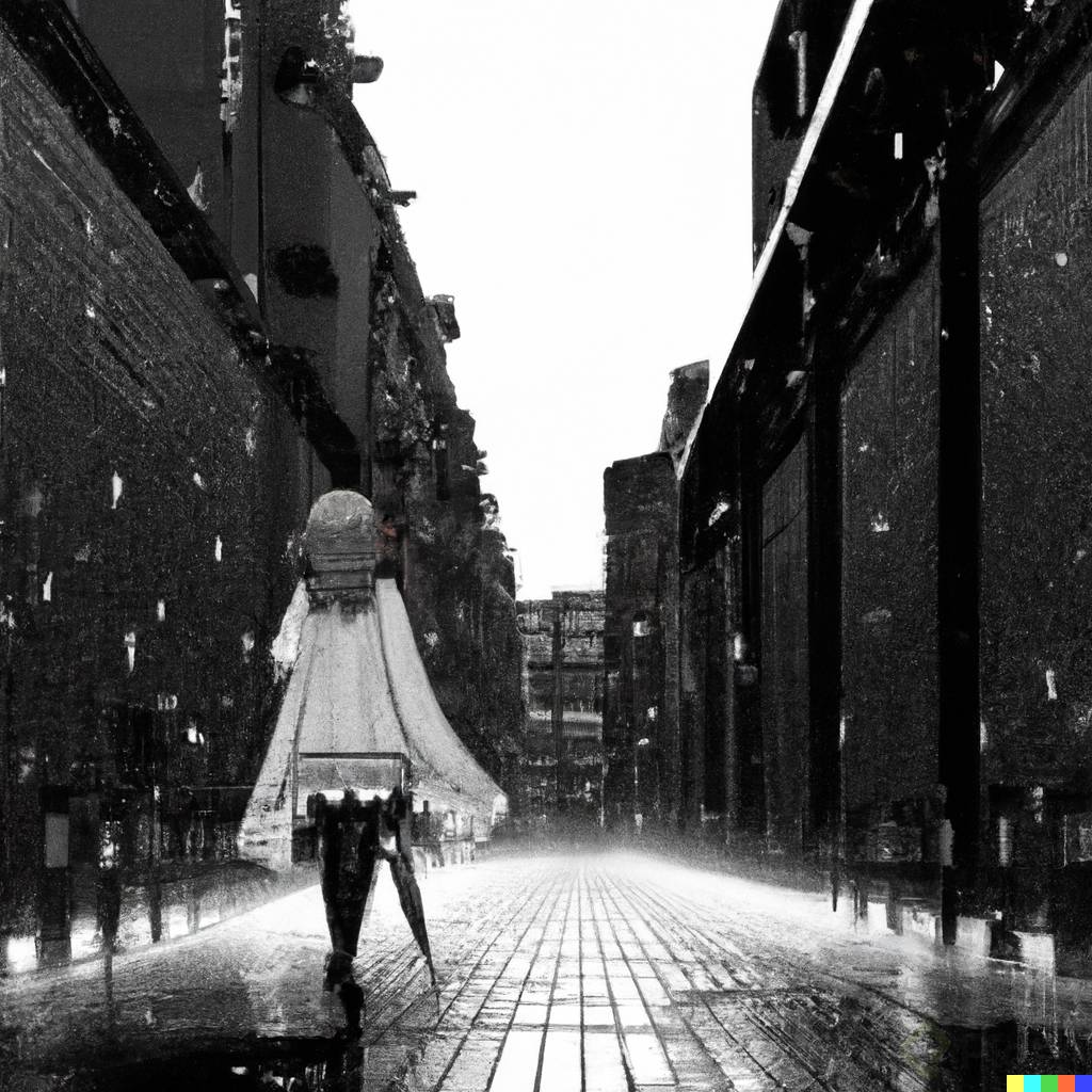 DALLÂ·E 2023-02-11 23.18.02 - A 10k black and white photograph of a beauty woman walking in an alley under rain, anime style .png