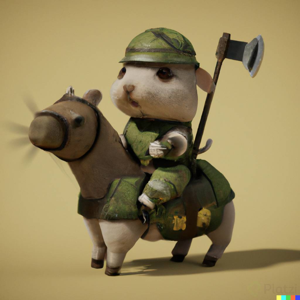 DALL·E 2023-02-13 11.32.15 - 3D render, Cutest Baby Hamster, runnig a horse, wearing an soldier uniform like second world war, ligth sword, style colour splash.png