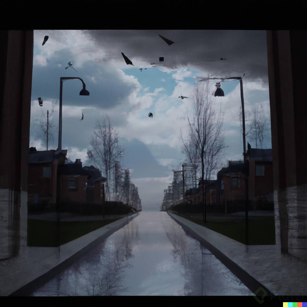 DALLÂ·E 2023-02-14 18.54.15 - an alley with open plan with a dramatic scene in the rain, with birds in the sky, in 4k.png