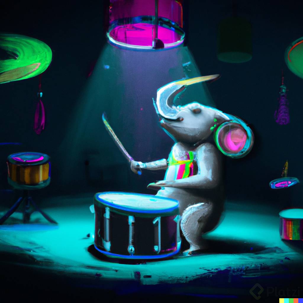 DALL路E 2023-02-16 11.02.47 - an elephant playing drums in a bar in M茅xico, ne贸n light, digital art.png