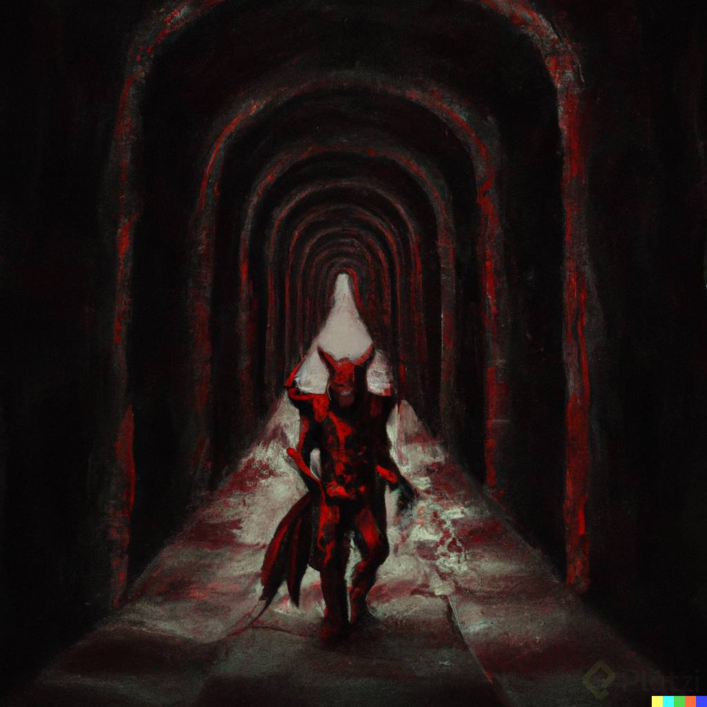 DALLÂ·E 2023-02-16 16.51.19 - A dark painting of a red demon, walking in a very wide alley, baroque style .png