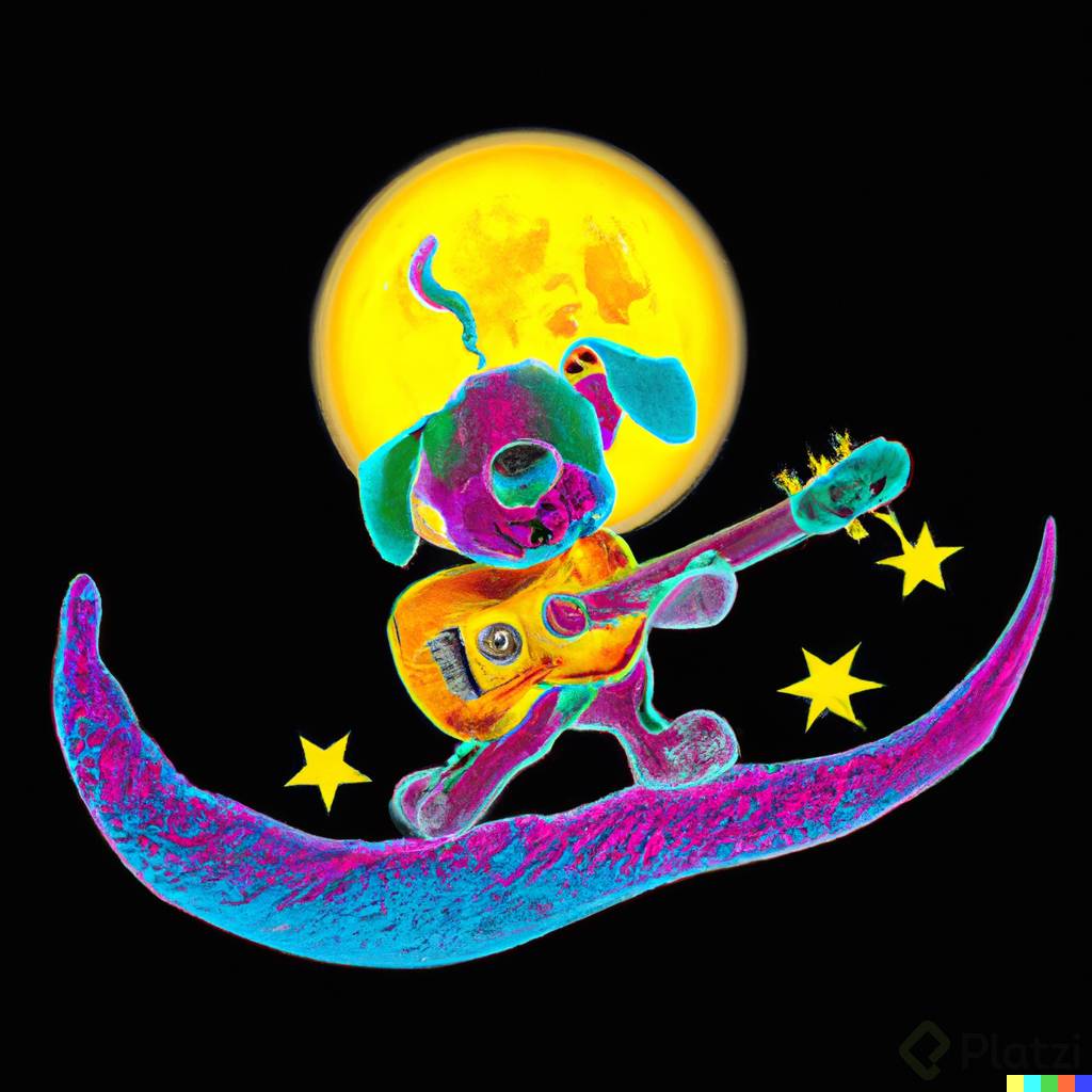 DALL·E 2023-03-06 23.10.14 - a neon, cute, small and ultra detalled dog surfing in the moon while play the guitar.png
