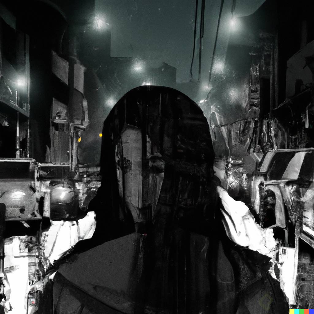 DALLÂ·E 2023-03-07 16.53.37 - A SCENE OF A STREET IN THE DARK NIGHT, WITH A SINISTER AND VIOLENT KOREAN GANG MEMBER IN THE MIDDLE OF SHADOWS AND DENSE RAIN LOOKING MONSTEROUSLY RUN.png