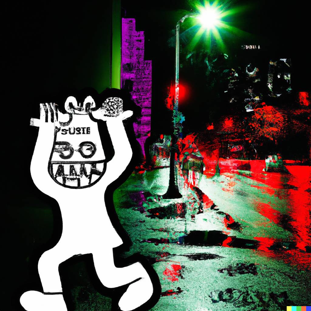 DALLÂ·E 2023-03-07 17.39.53 - A SCENE OF A STREET IN THE DARK NIGHT, WITH A SINISTER AND VIOLENT KOREAN GANG MEMBER IN THE MIDDLE OF SHADOWS AND DENSE RAIN LOOKING MONSTEROUSLY RUN.png