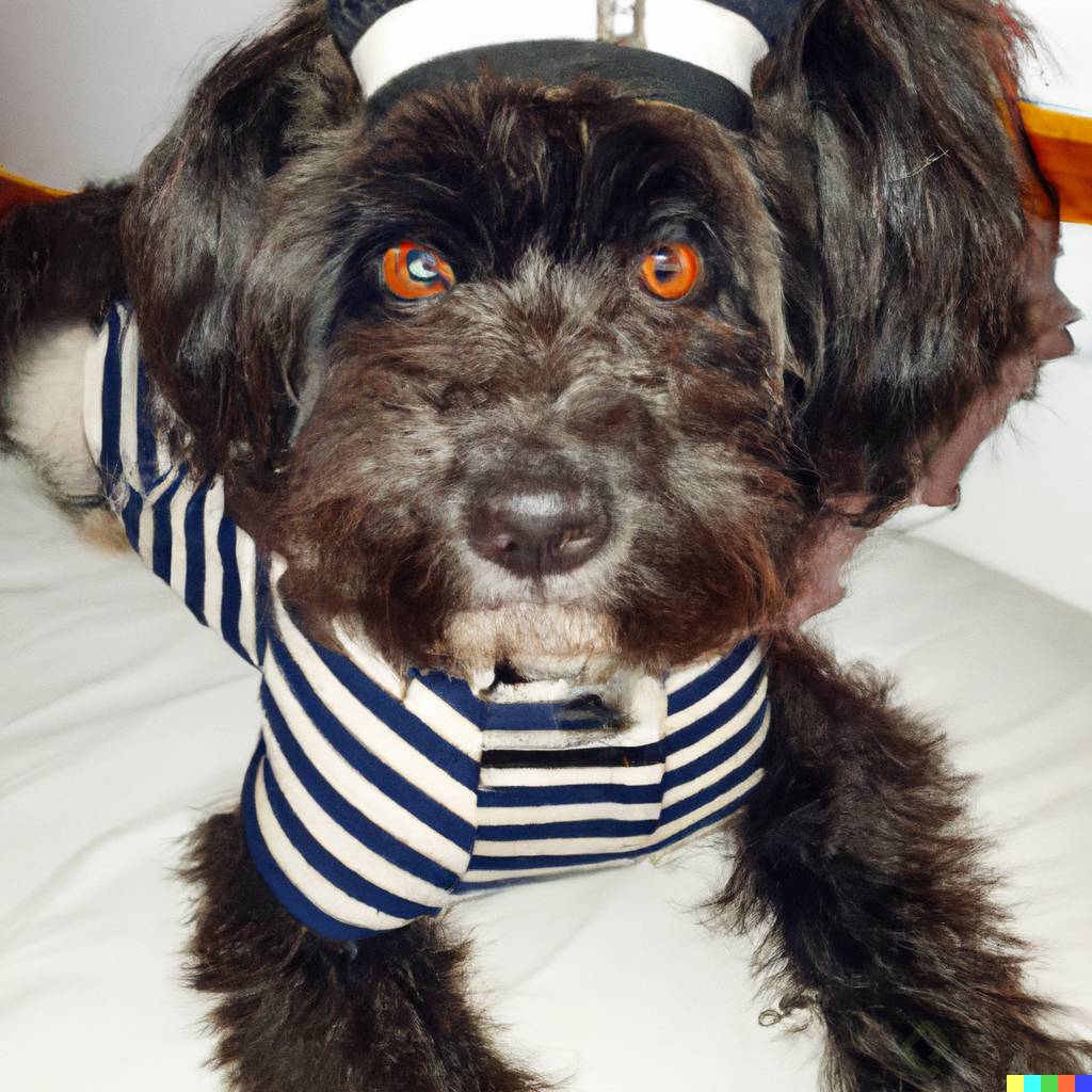 DALL路E 2023-03-19 15.15.39 - Adorable dog, black in color, with green eyes, soft fur, with a sailor suit.png