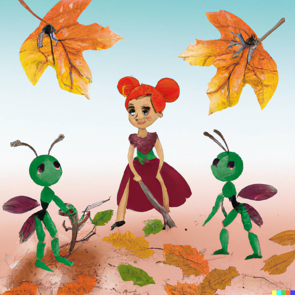 DALL·E 2023-03-25 19.31.11 -  A fairy with three ant friends playing with leaves.png