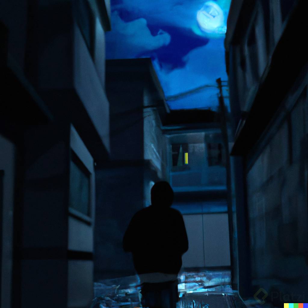 DALLÂ·E 2023-03-31 21.40.06 - hombre triste, en un callejÃ³n de noche, lugar abierto, mucha lluvia, cielo nublado, luna llena en el cielo, oscuro, 4k, anime.png