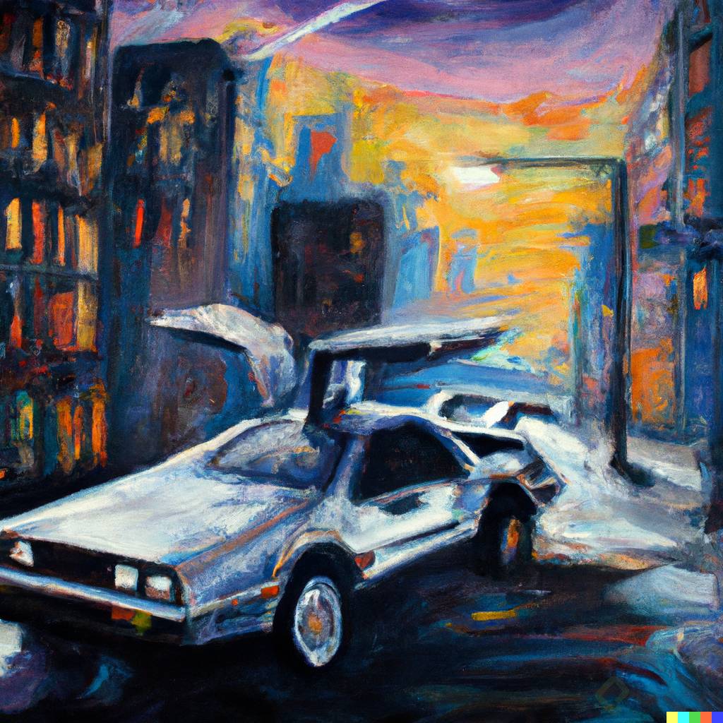 DALLÂ·E 2023-04-21 10.44.33 - an DeLorean, fly in city,in the nigth, impressionist oil painting .png