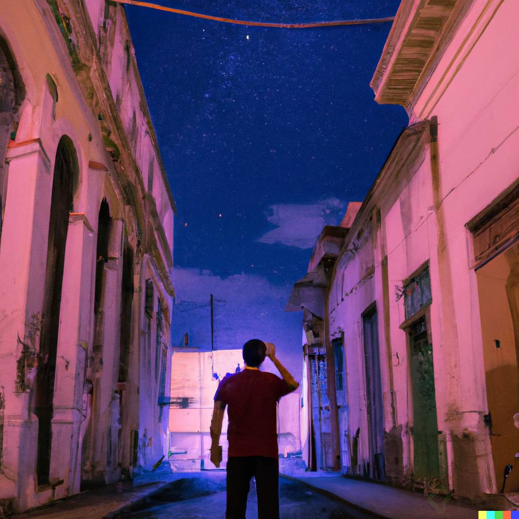 DALLÂ·E 2023-09-17 22.25.52 - photo of a man admiring the night sky in the middle of an alley.png