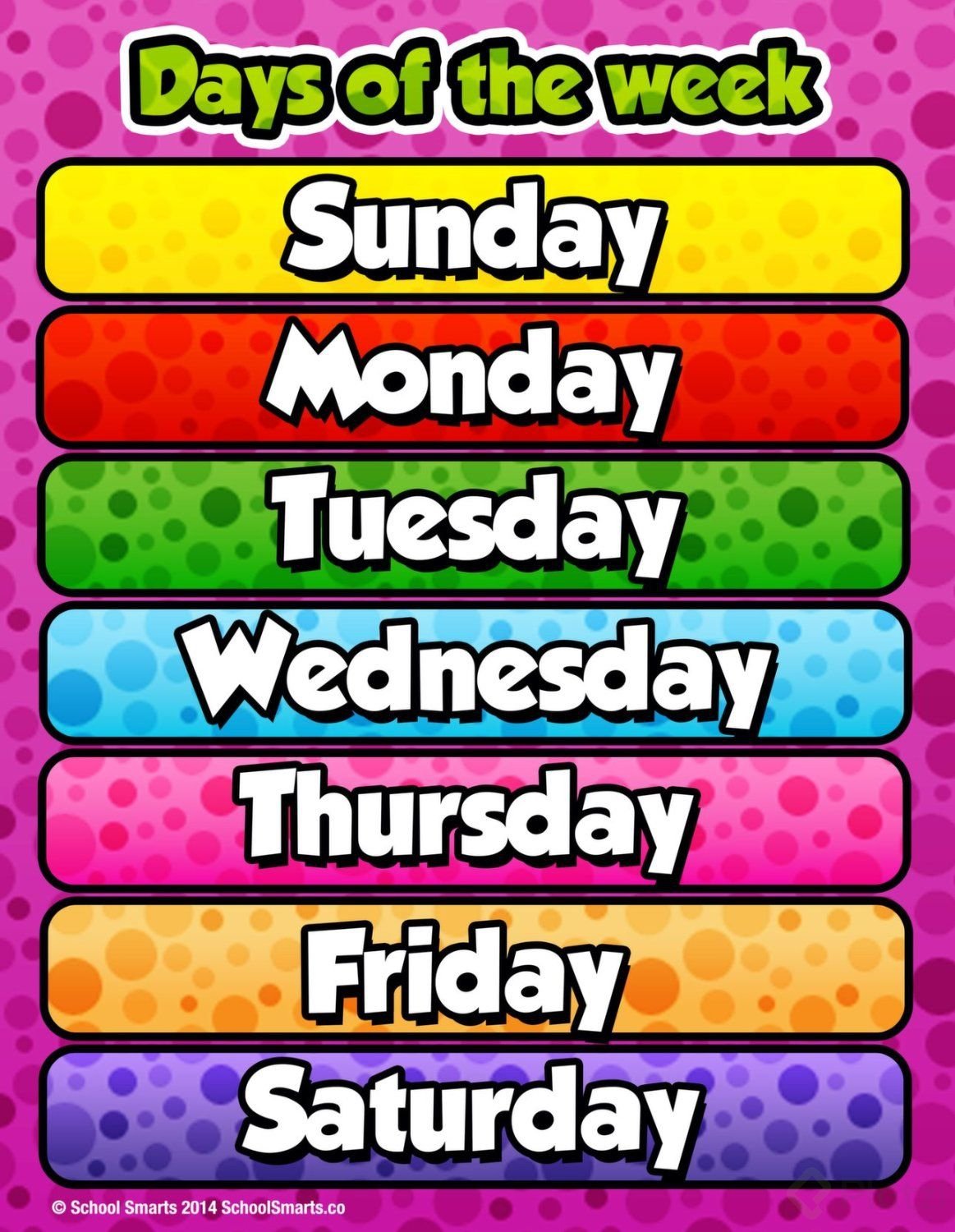Days of the Week Chart for Classroom Wall or Home - 17_ x 22_ Preschool Learning Poster - Fully Laminated Durable Material by School Smarts.jpg