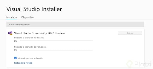 Instalar interfaz de desarrollo de aplicaciones de Visual Studio