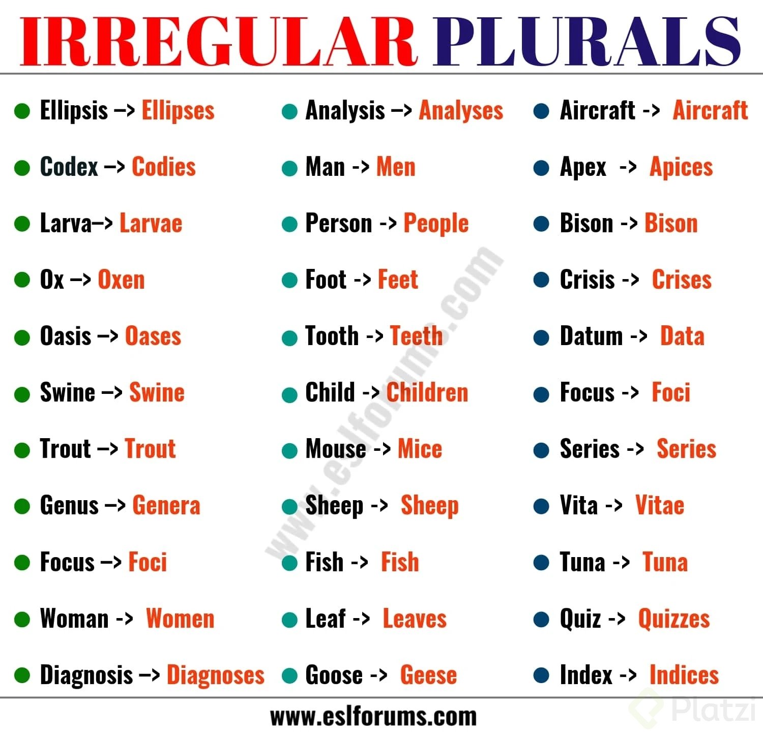 5 Examples Of Irregular Nouns